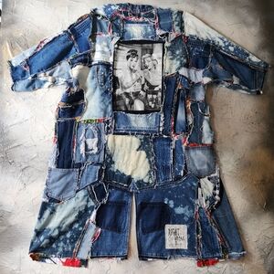 SALE💛Bohemian Kimono Upcycled Vintage Denim Concept Tattoo Marilyn Monroe Patch